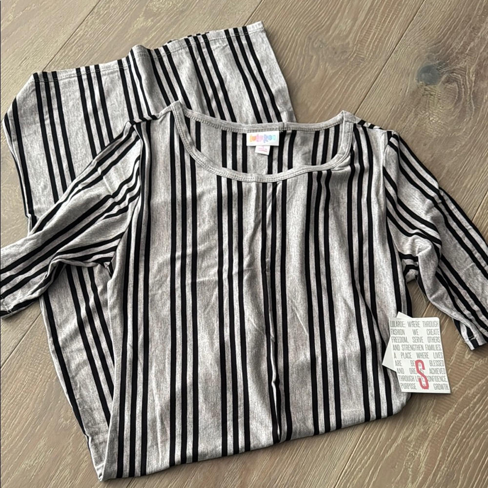 LuLaRoe Black and Gray Striped Midi Dress